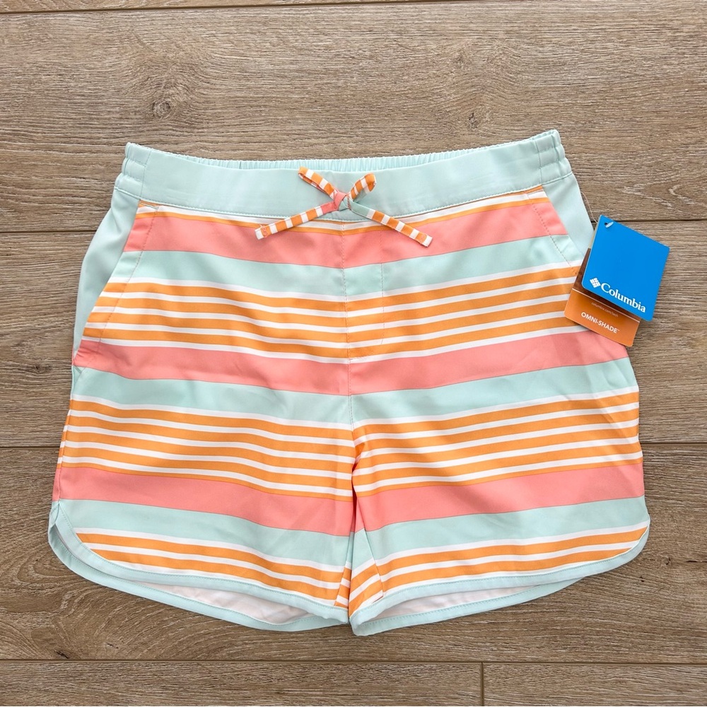 Columbia Omni Shade Swim Trunks Shorts Youth Large Striped Omni Wicking NEW - Picture 1 of 11
